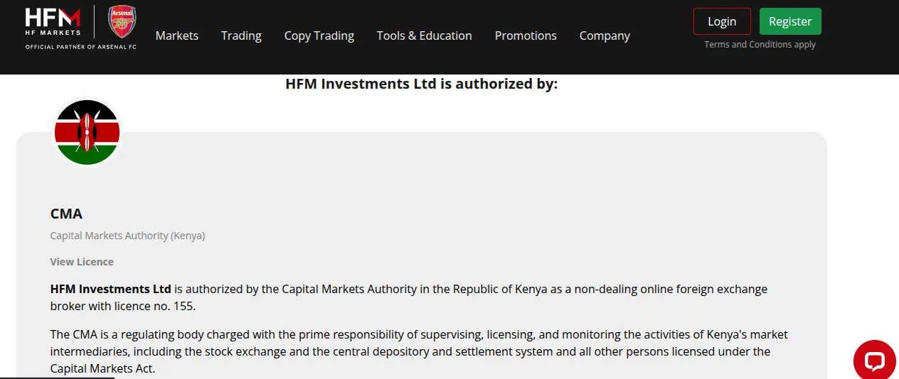 HFM Kenya is regulated by the Capital Markets of Authority of Kenya with license number 155