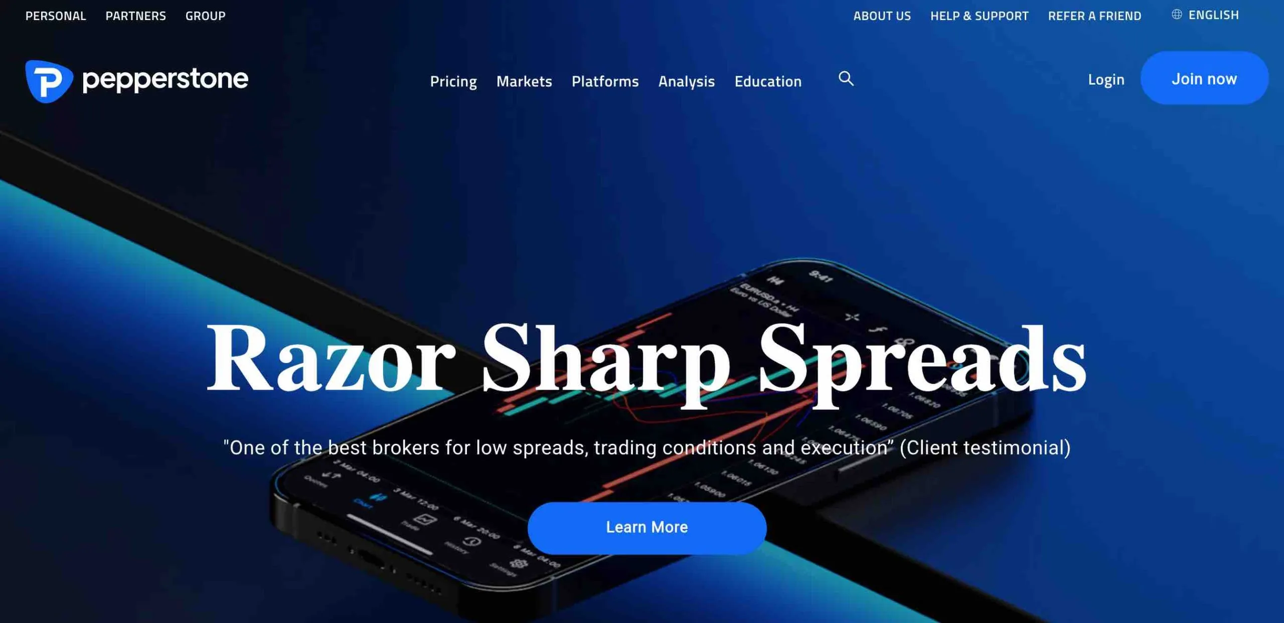 A screenshot of Pepperstone Markets website - one of the top 10 forex brokers in kenya